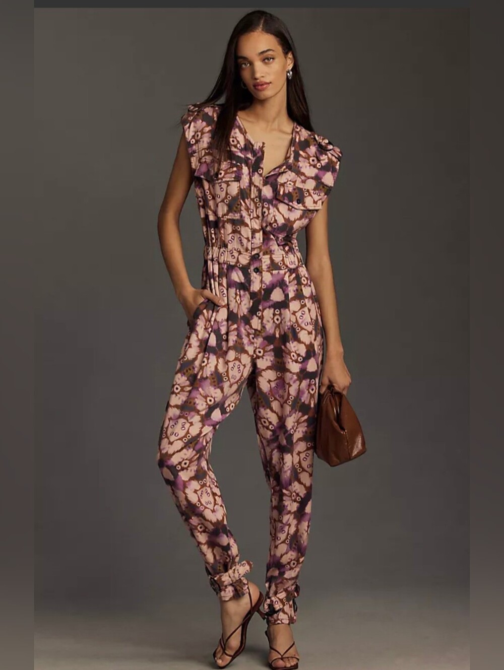 Anthropologie NWT Pink and Purple Floral Button-Front  Jumpsuit Small